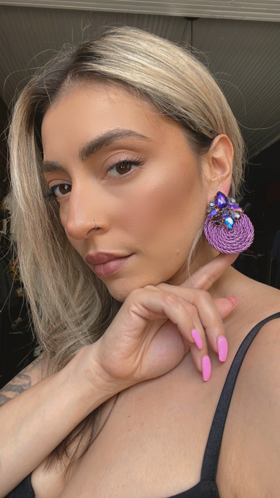Purple soga earrings