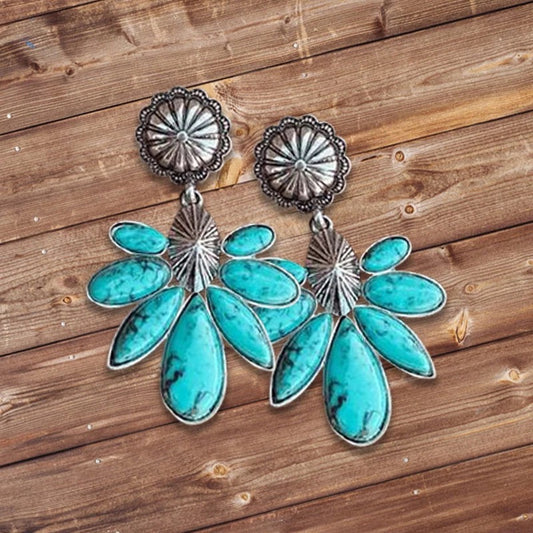 Turquoise buffalo floral earring