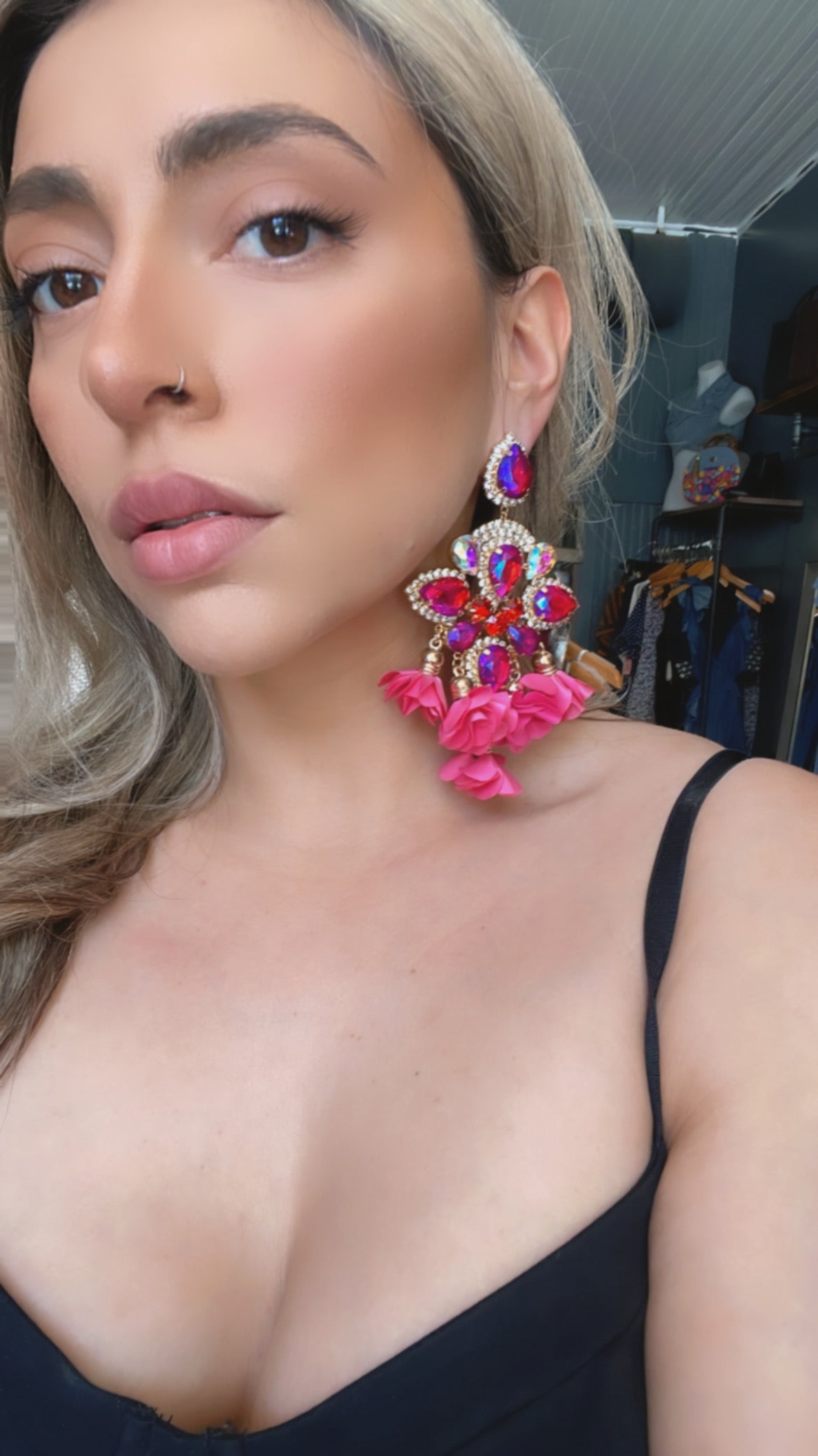 Pink clip on earrings
