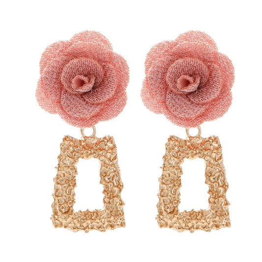 Pink flower drop earrings