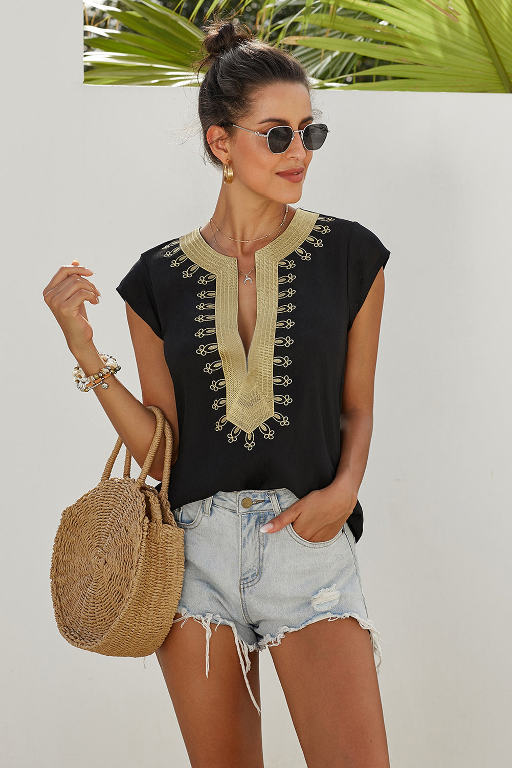 Printed Neck Shift Blouse